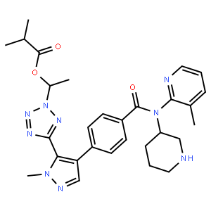 (1R)-1-[5-(1-methyl-4-{4-[(3-methylpyridin-2-yl)[(3R)-piperidin-3-yl]carbamoyl]phenyl}-1H-pyrazol-5-yl)-2H-1,2,3,4-tetrazol-2-yl]ethyl 2-methylpropanoate