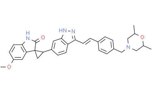 (1R,2S)-2-[3-[(E)-2-[4-[[(2S,6R)-2,6-dimethylmorpholin-4-yl]methyl]phenyl]vinyl]-1H-indazol-6-yl]-5'-methoxy-spiro[cyclopropane-1,3'-indoline]-2'-one