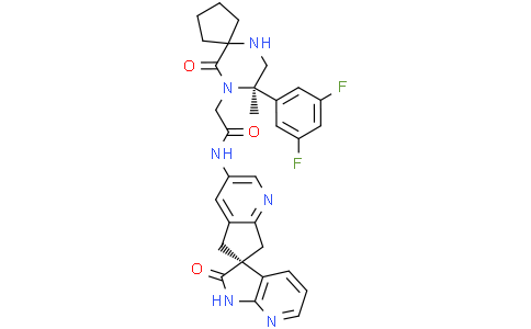 2-[(8R)-8-(3,5-difluorophenyl)-8-methyl-10-oxo-6,9-diazaspiro[4.5]decan-9-yl]-N-[(6S)-2'-oxo-1',2',5,7-tetrahydrospiro[cyclopenta[b]pyridine-6,3'-pyrrolo[2,3-b]pyridin]-3-yl]acetamide
