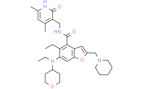 N-[(4,6-dimethyl-2-oxo-1H-pyridin-3-yl)methyl]-5-ethyl-6-[ethyl(tetrahydropyran-4-yl)amino]-2-(1-piperidylmethyl)benzofuran-4-carboxamide