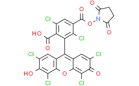 1,4-Benzenedicarboxylic acid, 2,5-dichloro-3-(2,4,5,7-tetrachloro-6-hydroxy-3-oxo-3H-xanthen-9-yl)-, 1-(2,5-dioxo-1-pyrrolidinyl) esterCas:2129651-79-0