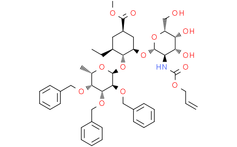 methyl (1R,3R,4R,5S)-3-[(2R,3R,4R,5R,6R)-3-(allyloxycarbonylamino)-4,5-dihydroxy-6-(hydroxymethyl)tetrahydropyran-2-yl]oxy-5-ethyl-4-[(2S,3S,4R,5R,6S)-3,4,5-tribenzyloxy-6-methyl-tetrahydropyran-2-yl]oxy-cyclohexanecarboxylate