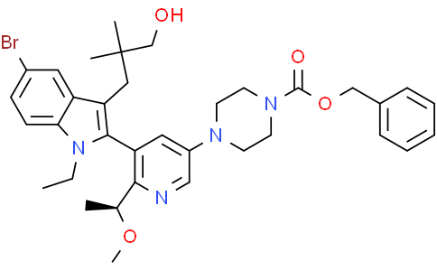 (S)-4-(5-(5-溴-1-乙基-3-(3-羟基-2,2-二甲基丙基)-1H-吲哚-2-基)-6-(1-甲氧基乙基)吡啶-3-基)哌嗪-1-羧酸苄酯
