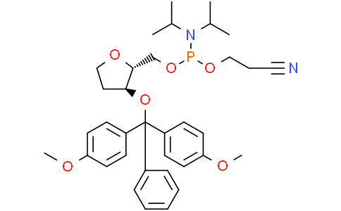 ((2R,3S)-3-(Bis(4-methoxyphenyl)(phenyl)methoxy)tetrahydrofuran-2-yl)methyl (2-cyanoethyl) diisopropylphosphoramiditeCas:401813-16-9