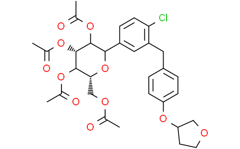 (2R,3R,4R,5S,6S)-2-(Acetoxymethyl)-6-(4-chloro-3-(4-(((S)-tetrahydrofuran-3-yl)oxy)benzyl)phenyl)tetrahydro-2H-pyran-3,4,5-triyl triacetateCas:915095-99-7