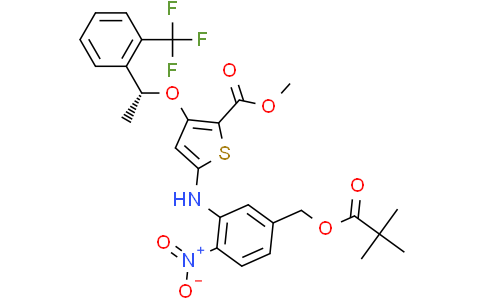 (R)-Methyl 5-(2-Nitro-5-(Pivaloyloxymethyl)Phenylamino)-3-(1-(2-(Trifluoromethyl)Phenyl)Ethoxy)Thiophene-2-CarboxylateCas:929095-36-3