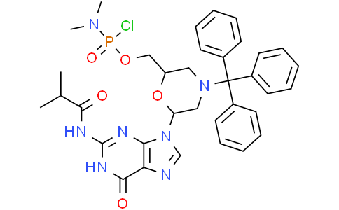 ((2S,6R)-6-(2-Isobutyramido-6-oxo-1,6-dihydro-9H-purin-9-yl)-4-tritylmorpholin-2-yl)methyl dimethylphosphoramidochloridateCas:956139-25-6